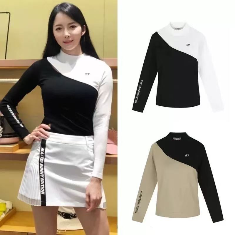 New Golf Stitching Women's Long Sleeve Quick Drying Breathable Sunscreen T-Shirt Stretch Slimming Color Matching Jersey White