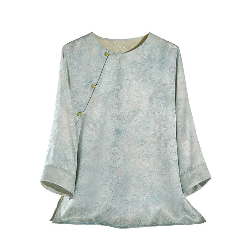 New Chinese Style Mulberry Silk Floral Loose Shirt for Women Summer 2026 Retro National Style Button-Up Top F5263