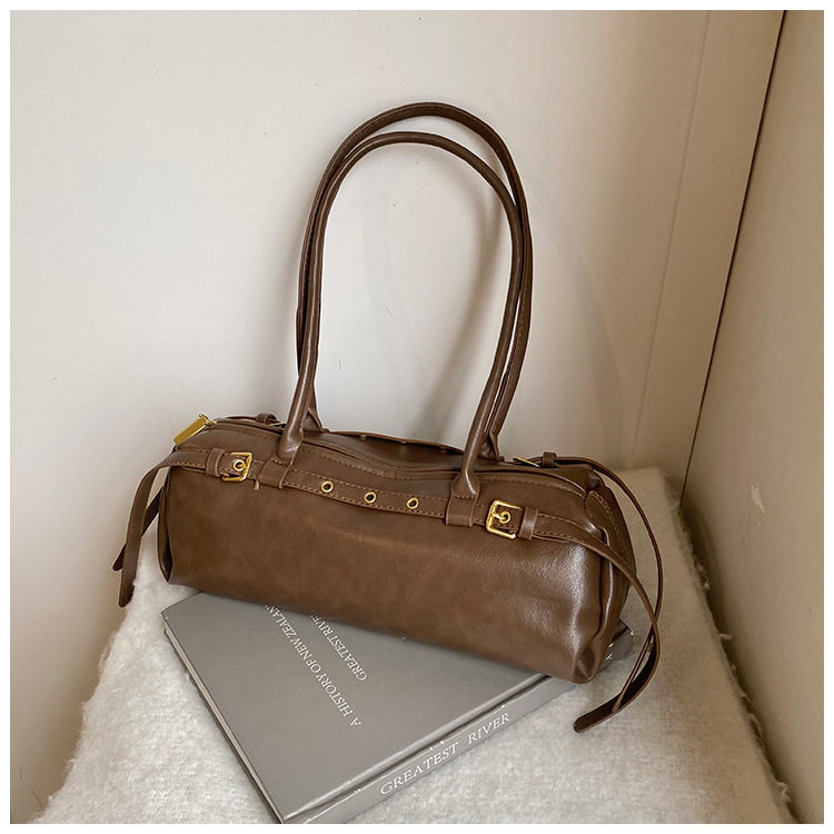 Túi xách baguette nữ phong cách retro, túi đeo tay và kẹp nách thời trang, kiểu dáng gối mềm mại — Burgundy không có mặt dây chuyền, Màu nâu không có mặt dây chuyền, Màu đen không có mặt dây chuyền, Màu nâu với mặt dây chuyền chi tiết 40