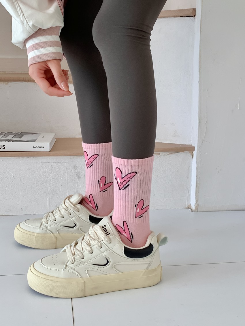 80g Weight Neutral Feel Of Sensation Socks Classification Socks Lingerie Type Cotton Fabric Type Stretchy Elasticity A Pair Quantity Daily, Street Occasion Comfort Function Letter, Heart Shape Pattern All Seasons Season Women's Gender Simple Style Style Women's Simple Style Letter Heart Shape Cotton Crew Socks A Pair 14