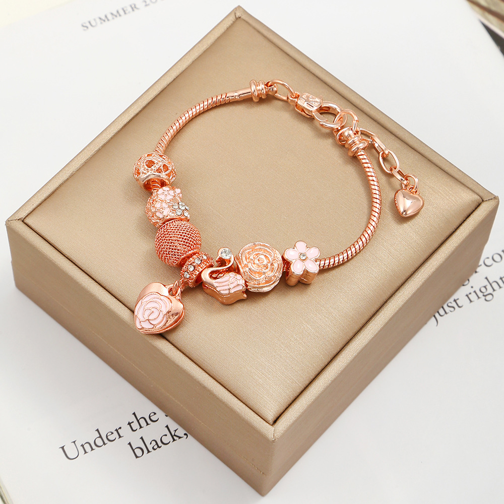 Lady Heart Shape Copper Heart Zircon Bracelets 1 Piece
