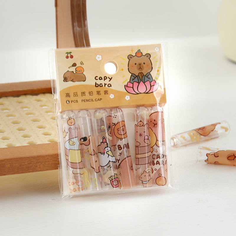 Capribala tapa de lápiz de alto valor facial lindo dibujos animados para estudiantes de madera extensor de lápiz cubierta de pluma