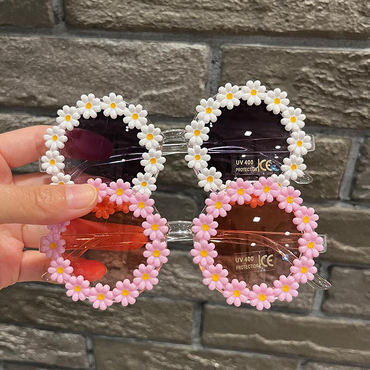 Children Unisex Gender Vacation, Beach Style Vacation Beach Flower Ac UV400 Protection Round Frame Full Frame Kids Sunglasses