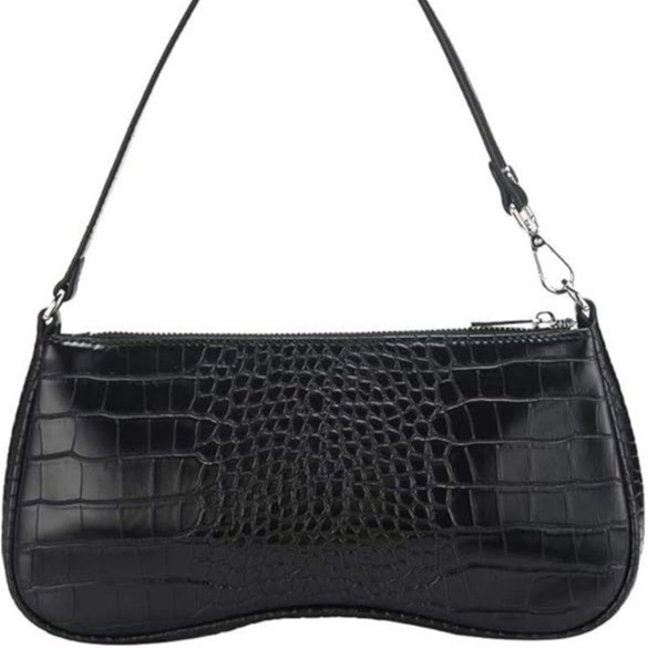 都市简约手提包气质腋下单肩包石头纹设计轻奢款黑色亮面逛街包袋