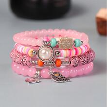 跨境爆款波西米亚串珠手饰 树叶爱心气质手镯 玻璃珠多层手链批发