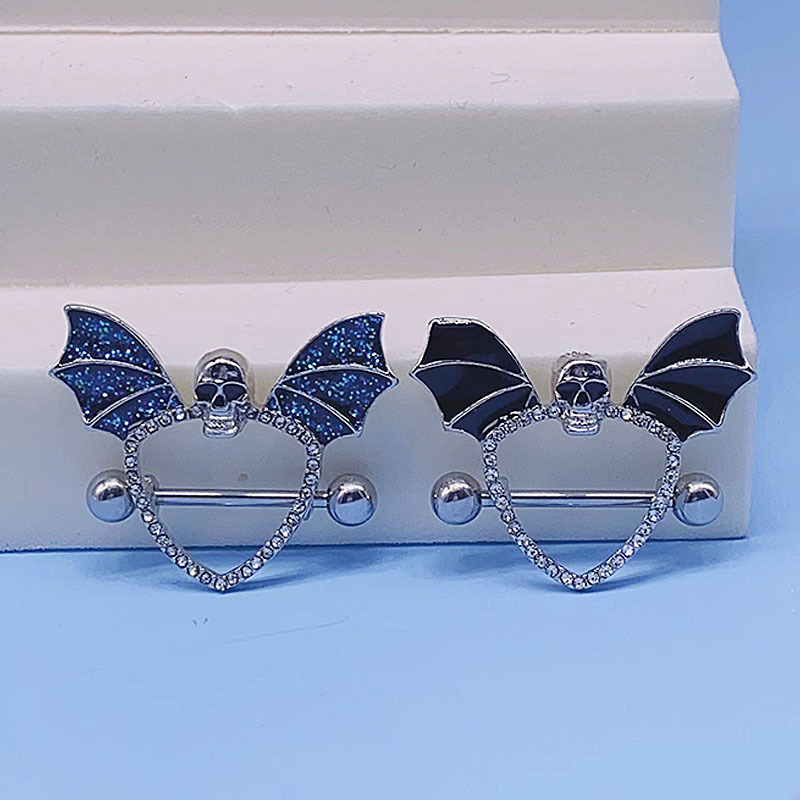 Plating, Inlay Design Streetwear Style Streetwear Bat Skull Alloy Plating Inlay Zircon Nipple Ring