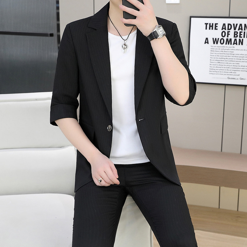 2026 Korean-Style Slim-Fit Breathable Suit with Nine-Point Pants Two-Piece Set for Men Versatile Casual Wear