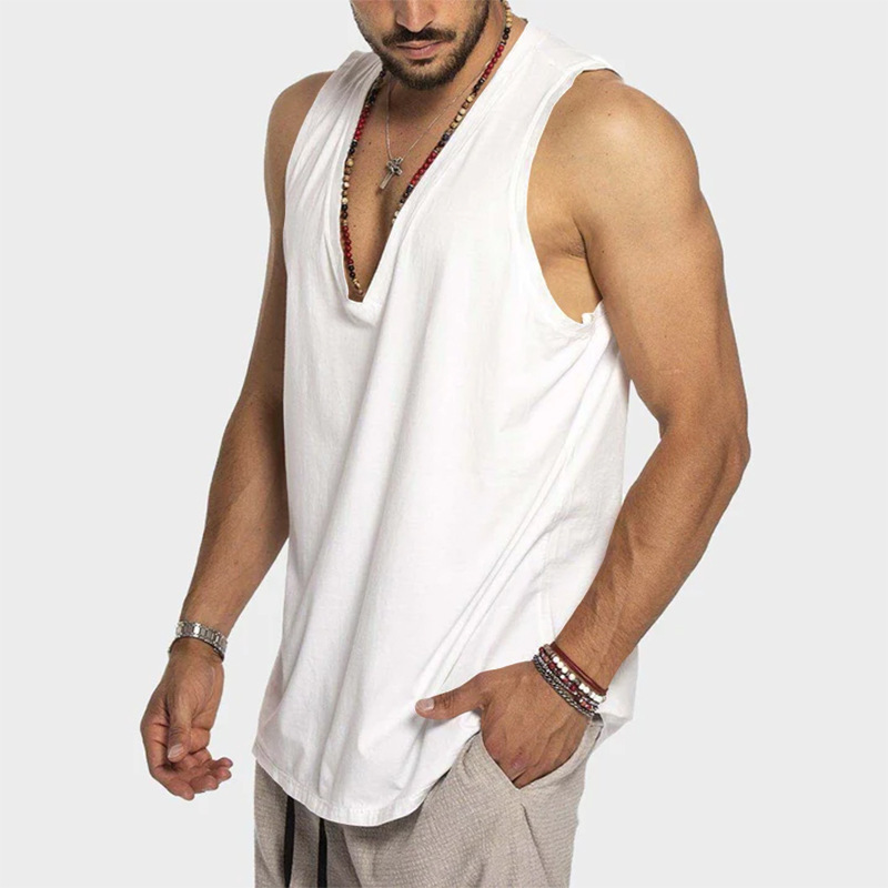 Camiseta sin Mangas Casual de Color Sólido para Hombre de Algodón para Verano