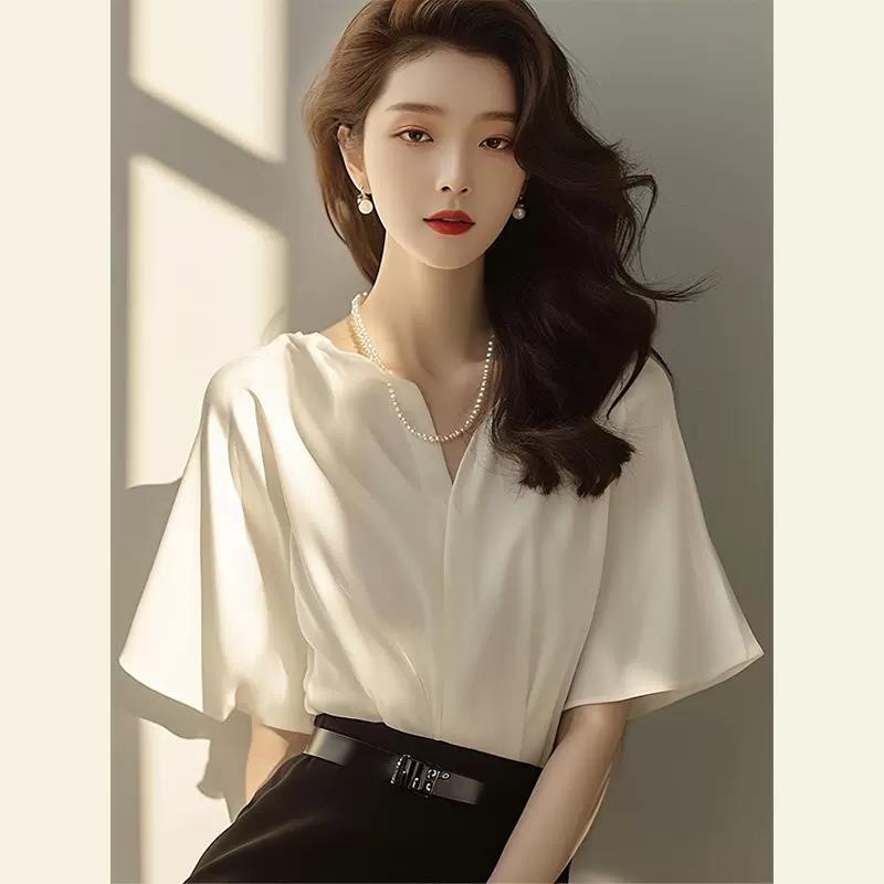 Light Mature French Niche High-end Top Luxury High-end Beautiful White Acetic Satin Shirt Summer
