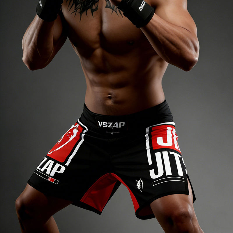 Vszap Genuine Jiu-Jitsu Lettered Sports Shorts for Men, Quick-Dry Training Gym Shorts, Durable Color-Blocking Design