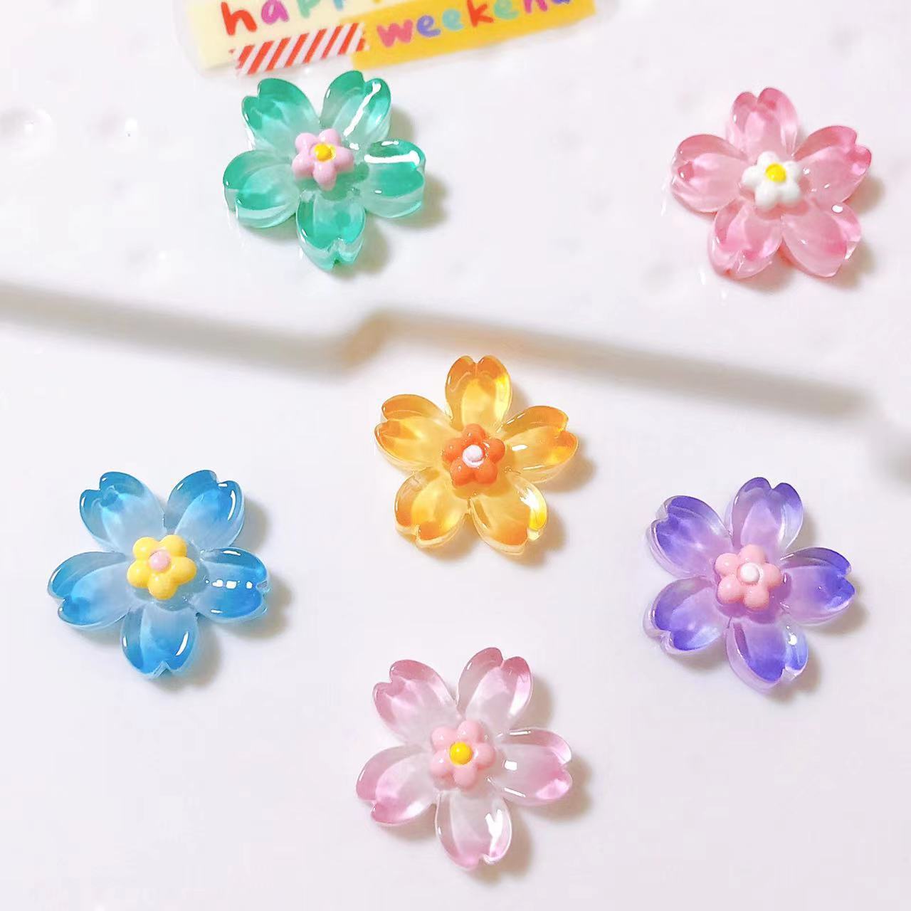 Serie de flores luminosas accesorios de material de resina bricolaje horquilla accesorios para el cabello refrigerador pegatina decoración doble color Flor al por mayor