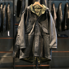 战地M51中长款连帽绵羊皮风衣男宽松运动休闲工装鱼尾真皮大衣