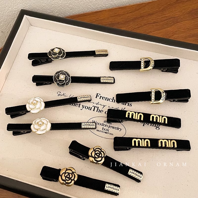 Velvet Camellia clip de alto grado temperamento horquilla femenina Otoño e Invierno flequillo lateral clip tocado horquilla clip lateral