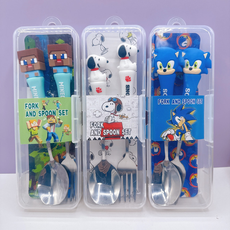 New Cartoon Sonic Spoon and Fork 2-Piece Set, Stainless Steel Portable Fork and Spoon Set, Kidsren's Tableware Set New Cartoon Sonic Spoon and Fork 2-Piece Set, Stainless Steel Portable Fork and Spoon Set, Kidsren's Tableware Set