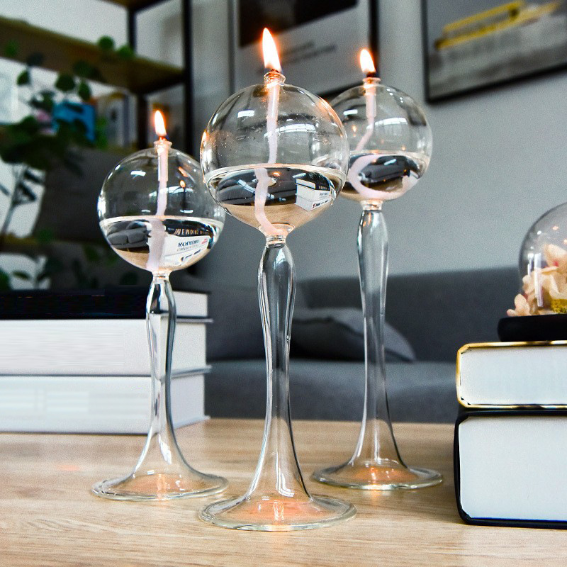 Creativo transparente hecho a mano candelabro de cristal de estilo europeo lámpara de aceite de vidrio decoración del hogar Decoración fábrica ventas directas