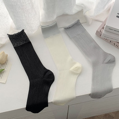 Ballet-style silver thread crystal children's knee-high stockings, summer thin transparent silk stockings, Japanese sweet girl puffy socks