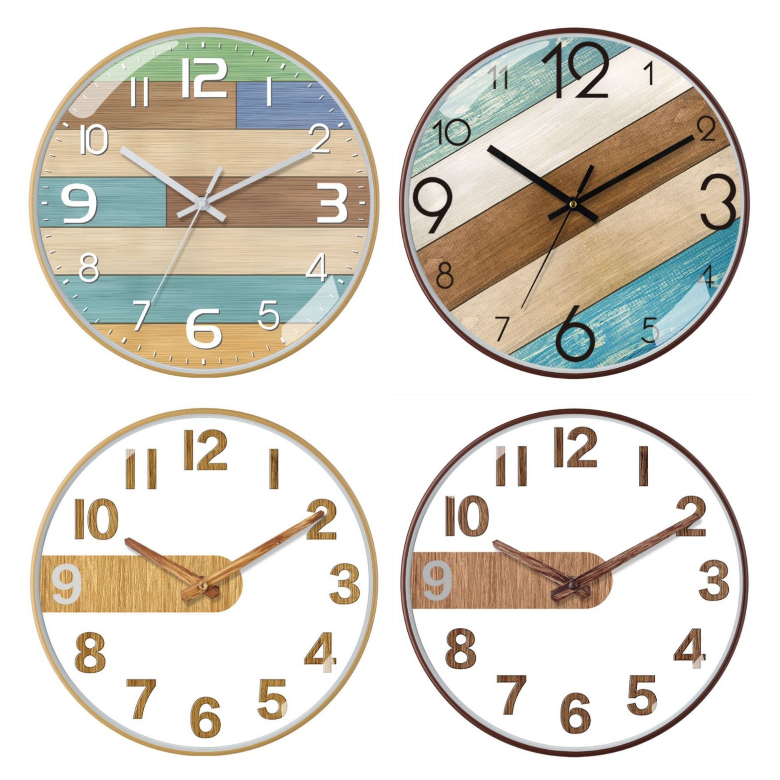 Reloj de pared de 12 pulgadas (30 cm) con acabado cepillado de bambú/madera - Estilo chino moderno - Silencioso - Para sala de estar - Venta transfronteriza
