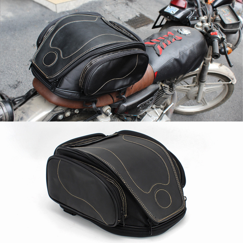 Retro Rainproof Waterproof Rear Seat Tail Bag Helmet Knight Accessories Supplies Solid Color PU Leather Multifunctional Durable Tail Bag