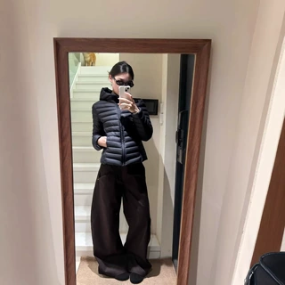 韩系氛围感气质黑色连帽排骨棉服简约休闲正肩棉衣外套女