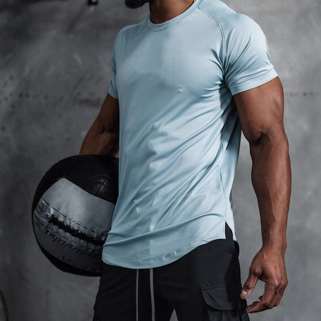 크레이지 머슬 남성 피트니스 반팔 티셔츠 스포츠 메쉬 속건성 통기성 농구 트레이닝 탑 크로스보더 대형 사이즈