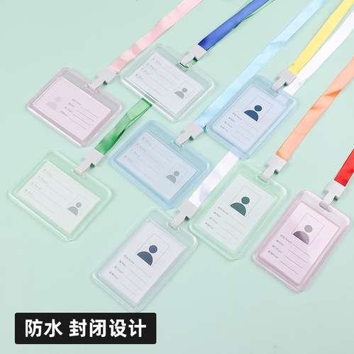 Card holder with rope work tag double-sided transparent ID card holder campus student meal card bus card badge holder wholesale