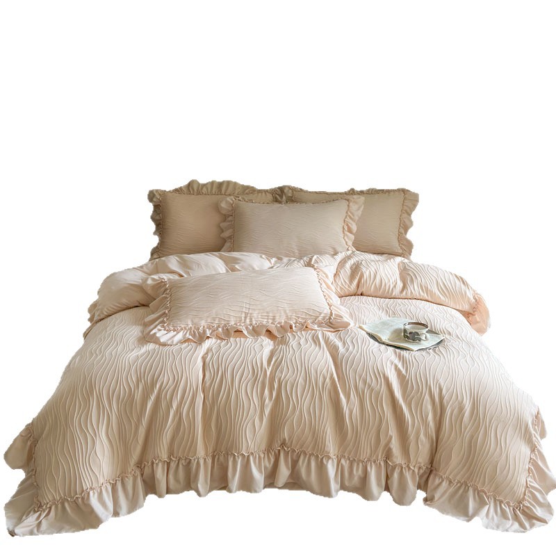 Romantic Jacquard Bedding Set With Lace Trim For Single Bed_voghion.com