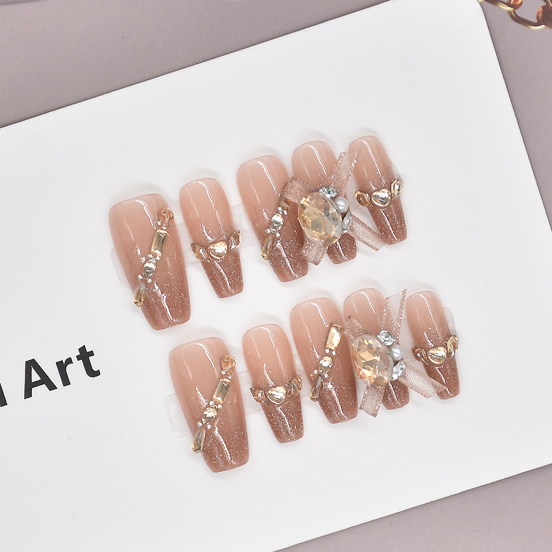 wearing nail flash advanced nail champagne diamond in the debris organza nail tips finished wholesale long detachable