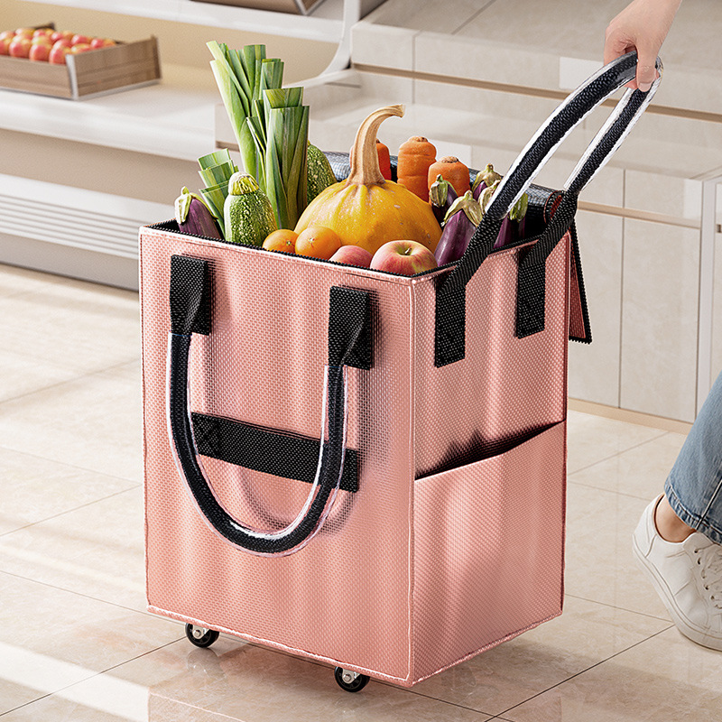 Cross-Border Household Rolling Shopping Bag with Wheels, Hand-Pulled Cart for Grocery Shopping, Outdoor Folding Trolley