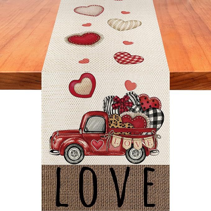 Mantel de lino transfronterizo para el Día de San Valentín, con estampado de dibujos animados, camino de mesa nórdico, a prueba de polvo y resistente a las manchas, para mesa de comedor, tira larga.