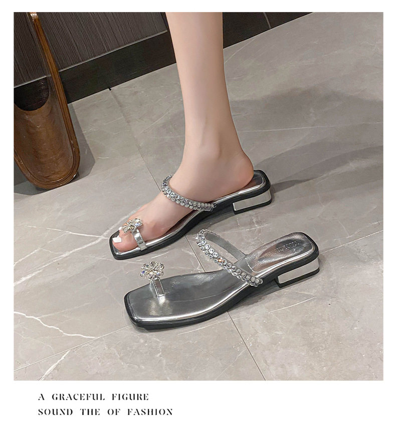Dép sandal nữ mũi vuông đính đá, quai ngang bít mũi, đế bằng, đi ngoài trời mùa hè — Màu đen chi tiết 16
