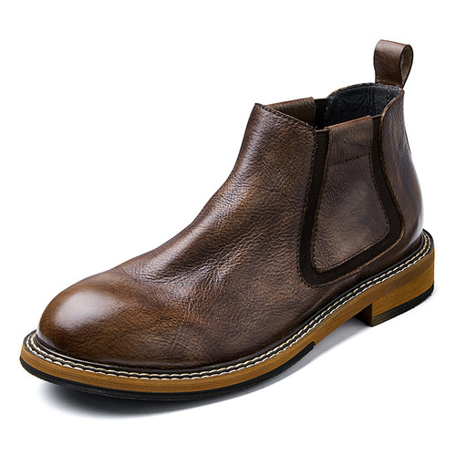 Autumn Chelsea Boots for Men: Genuine Leather Slip-On High-Top Shoes, British Retro Style Boots, Men's Martin Boots, Cowhide Leather Boots