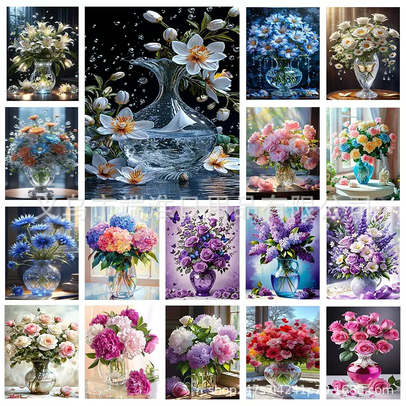 亚马逊跨境外贸热卖5D钻石画马赛克风景花瓶新款风景系列钻石厂家