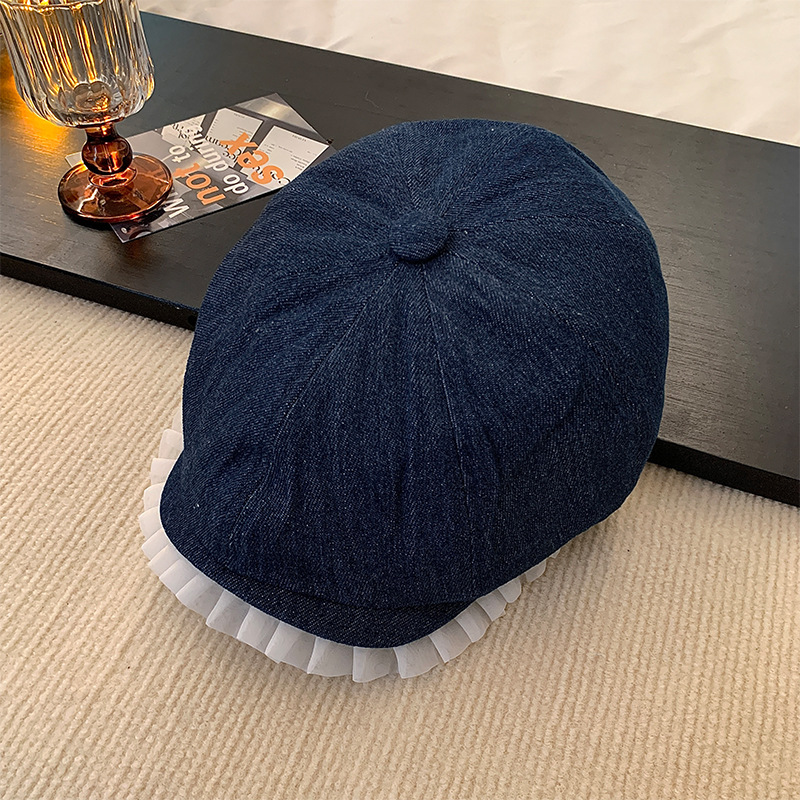 Boina de vaquero de encaje para mujeres primavera y verano estilo japonés retro cara pequeño pintor sombrero versátil gorro de avance