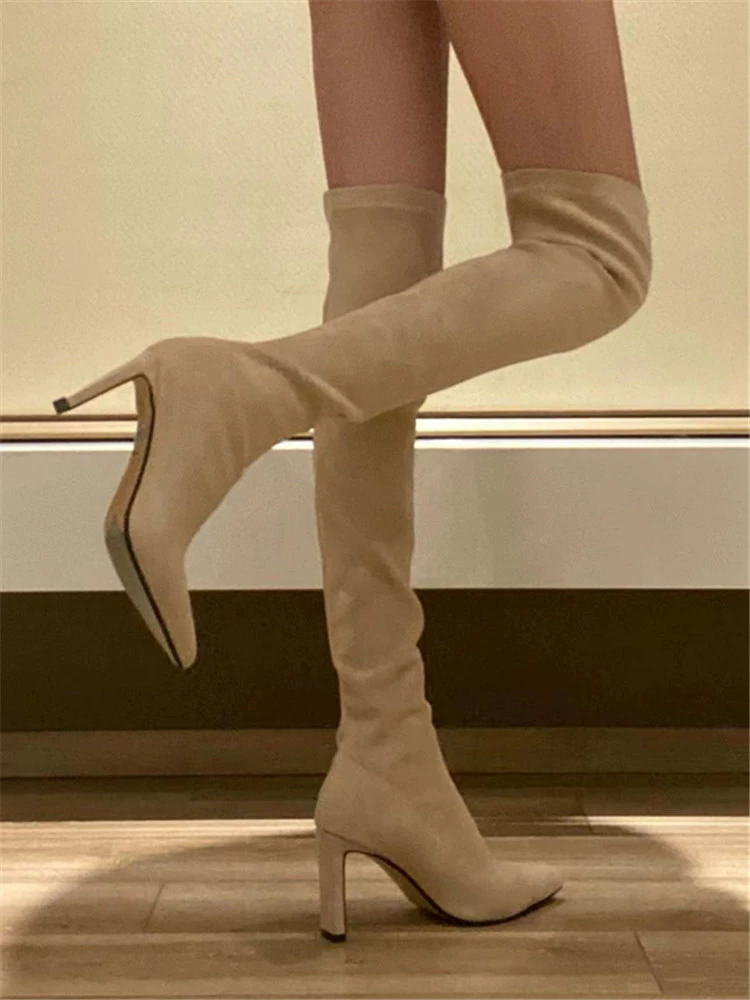 Demi-season elastic high boots, 2025 years, fitted