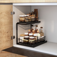 下水槽拉籃雙抽拉櫥櫃內置下水槽置物架廚房收納廚具放置抽拉架