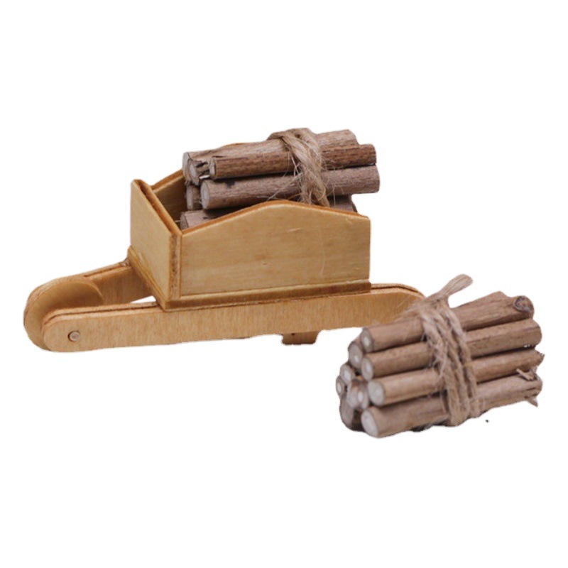 Casa de muñecas invierno escena traje accesorios MINI BOLSA paja miniatura madera partido carro brillante chimenea