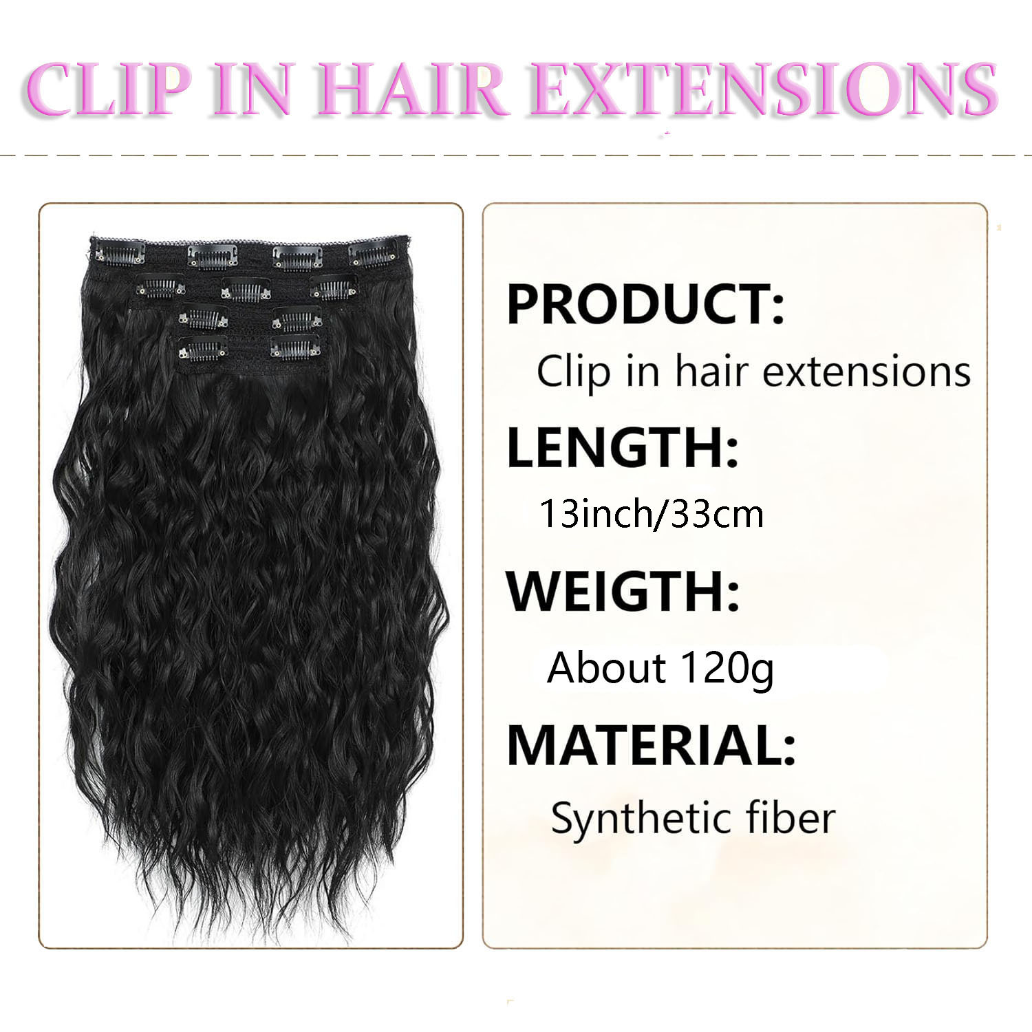 Factory wholesale Europe and the United States 4 pieces of water corrugated chemical fiber hair increase quantity hair clip hair wig 13inch