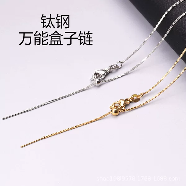 Titanium steel box chain stainless steel necklace vacuum golden color pin bead chain adjustable clavicle universal necklace