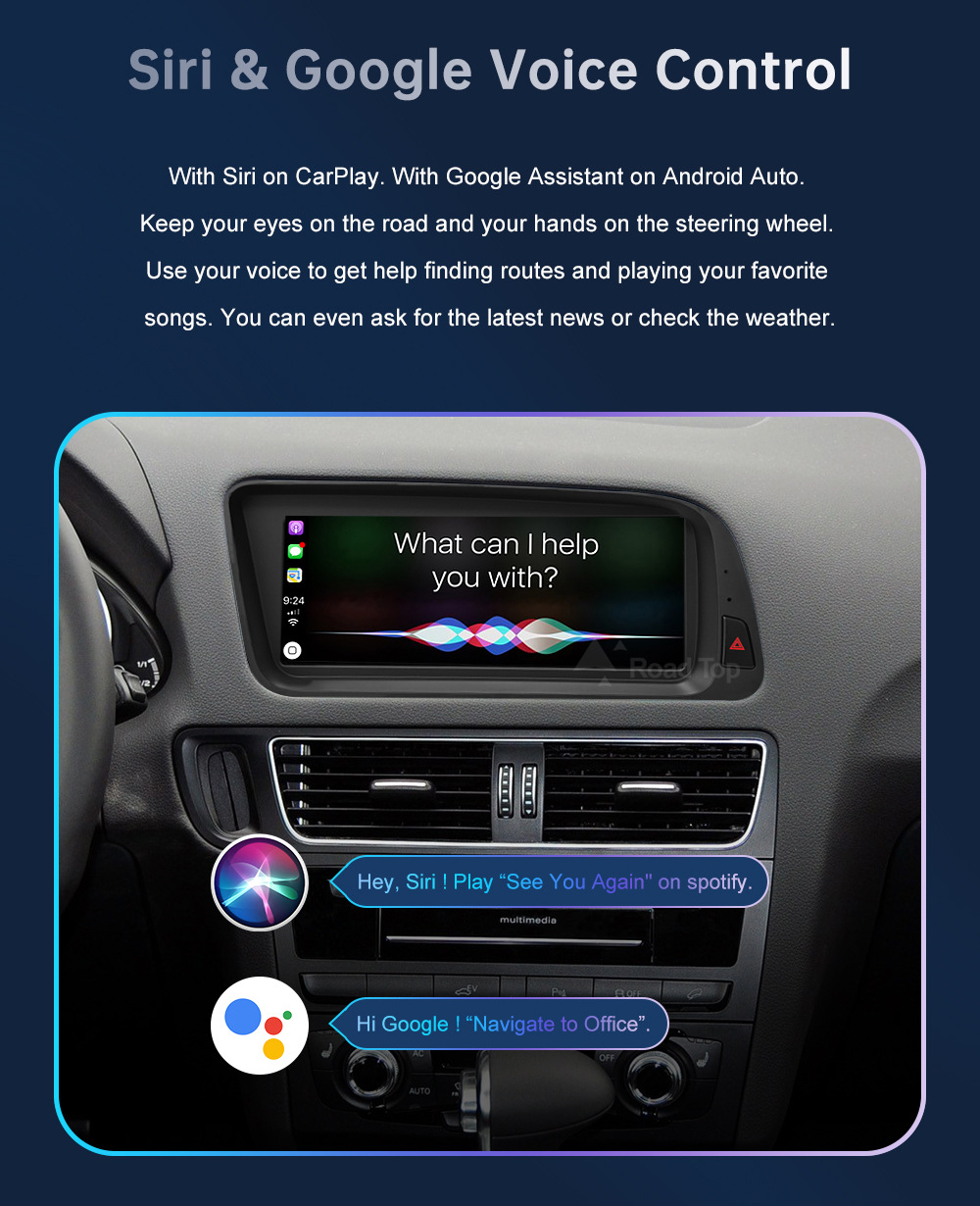 8.8 inch wireless CarPlay display for Q5 2009-2017 radio player