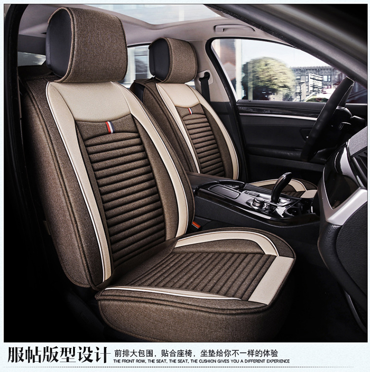 Five-Seater Car Seat Covers, Universal for All Seasons, Linen Seat Covers, Fabric Car Cushions, Fully Enclosed Car Seat Pads