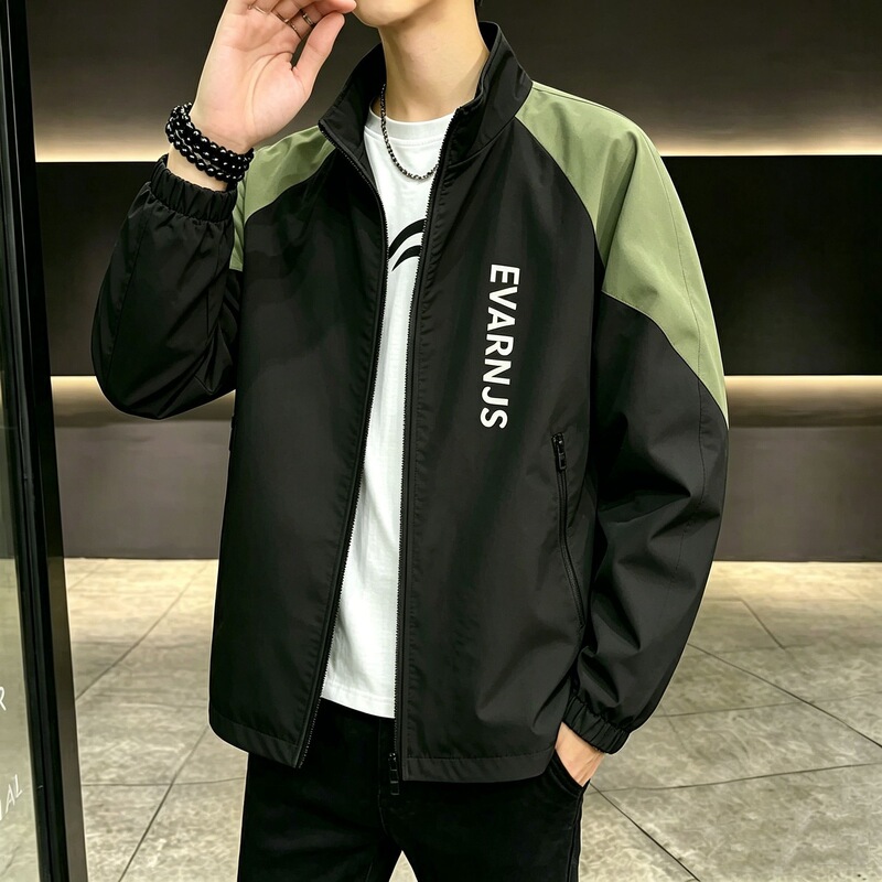 New season, spring/autumn collection: fashionable and trendy, minimalist Korean-style patchwork men's jacket, windbreaker, and outerwear