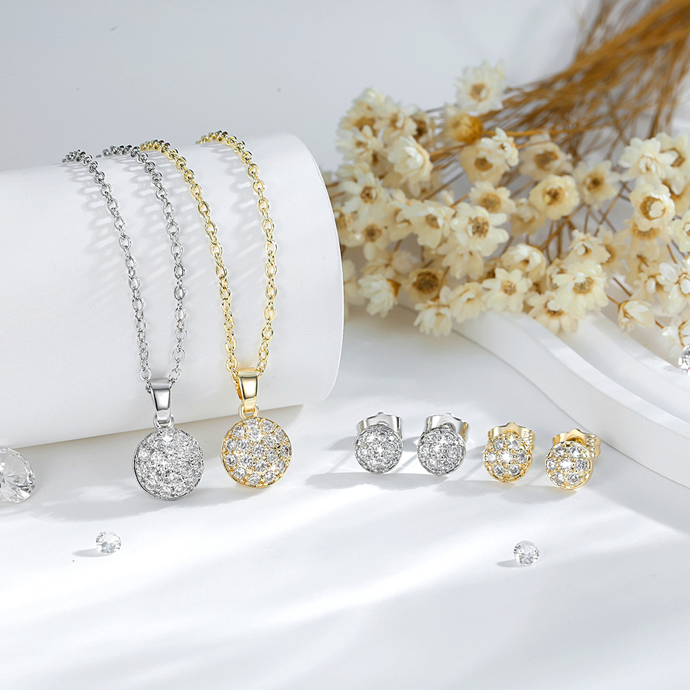 Amazon transfronterizo super brillante zircon joyas dos piezas de moda ligera de lujo collar de orejas set joyas al por mayor