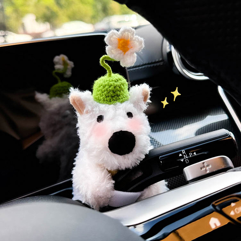 West Highland Car Car Bloque decorativo Luz de giro Muñeca de cachorro Limpiaparabrisas Muñeca Decoración de archivo de muñeca Dibujos animados femeninos