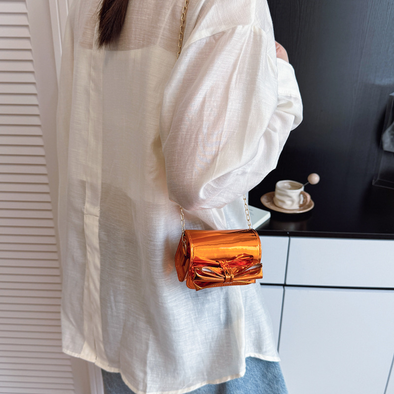 Hermosa bolsa de hombro para niñas con arco de arco, mini bolso de esmalte de espejo para padres e hijos, nuevo bolso para niños