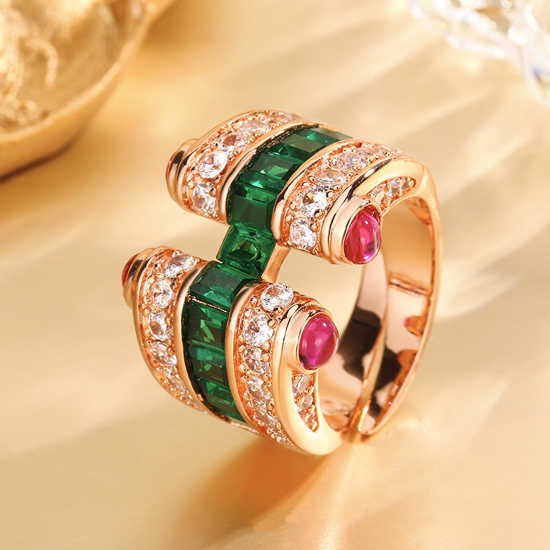 Französischer Retro-Schmuck von Huabi aus dem Jahr 2025, Kupferbasis, plattiert, europäischer und amerikanischer Stil, simulierter blauer Topas, Rubin, Korund, Vintage-Roségold_voghion.com