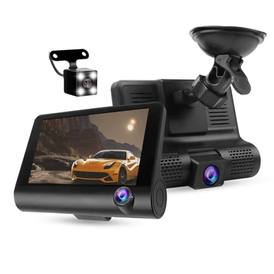 Three-recording and three-lens driving recorder The car in front of the car records high-definition 1296 wide-angle reversing images at the same time. (Driving recorder)