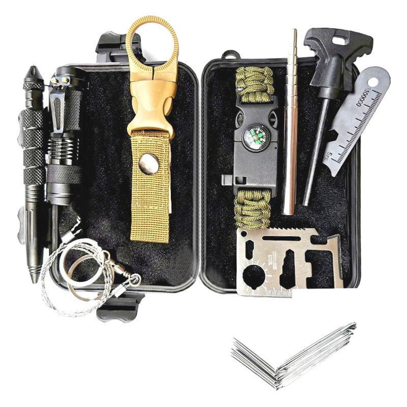 Amazon Venta caliente 14-en-un kit de primeros auxilios al aire libre equipo de supervivencia coche aventura autodefensa kit de emergencia