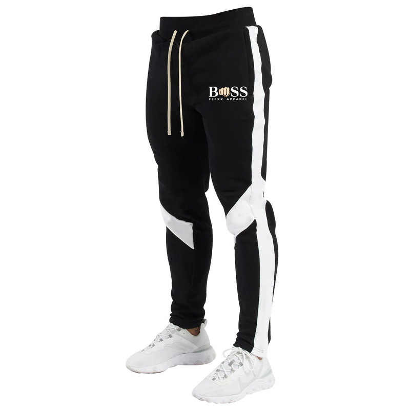 Cross-border Sports Pants Men's Casual Jogging Pants Stretch fleece-lined Pants Striped Patchwork Printing Can be made logo