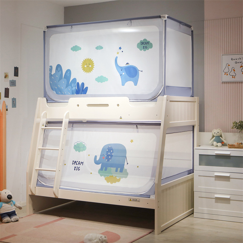 Cartoon Children's Mosquito Net Upper and Lower Blocks Class A Mother and Child Bed Mosquito Net Three-door Baby Drop-proof Anti-falling Bed Baby Mosquito Net