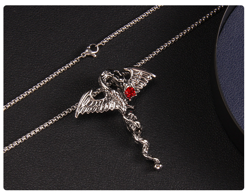 Hip-Hop Dragon Stainless Steel Plating Rhinestones Pendant Necklace 1 Piece